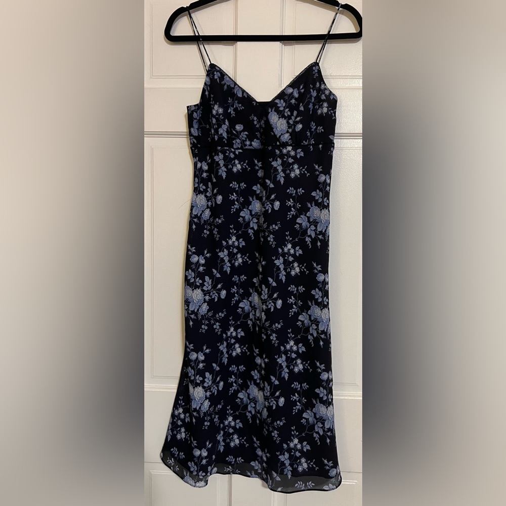LOFT Floral Dress in Black and Blue